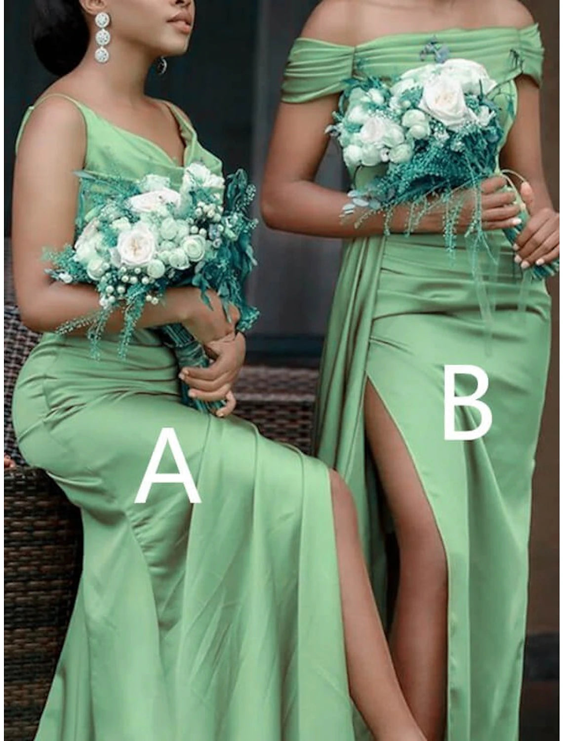 Wholesale Sheath / Column Bridesmaid Dress V Neck / Off Shoulder Sleeveless Elegant Sweep / Brush Train Charmeuse with Split Front / Solid Color